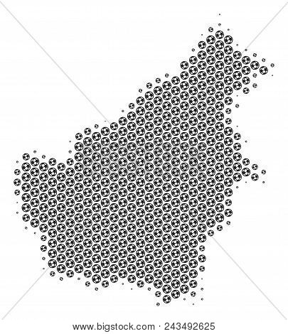 Football Ball Borneo Island Map. Vector Territorial Scheme In Grey Color. Abstract Borneo Island Map
