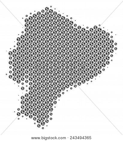 Football Ball Ecuador Map. Vector Geographic Plan In Grey Color. Abstract Ecuador Map Concept Is Mad