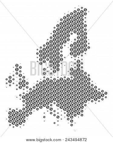 Football Ball European Union Map. Vector Geographic Plan In Gray Color. Abstract European Union Map 