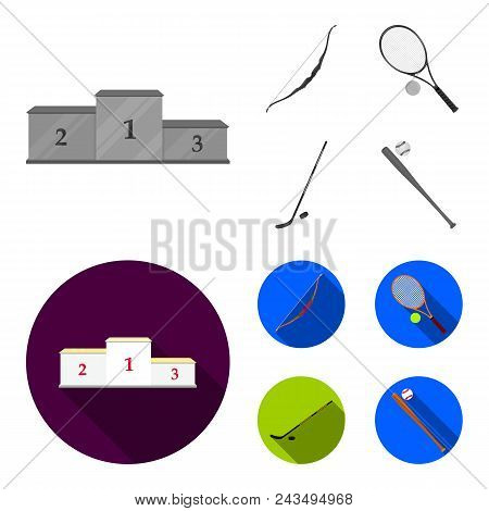 Pedestal Of Honor For The Winners, Bow For Shooting Arrows, Racket With A Ball For The Tennis, Hocke