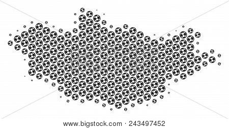 Football Ball Mongolia Map. Vector Geographic Scheme In Gray Color. Abstract Mongolia Map Collage Is