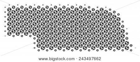 Football Ball Nebraska State Map. Vector Geographic Plan In Grey Color. Abstract Nebraska State Map 