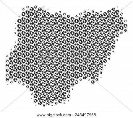 Football Ball Nigeria Map. Vector Geographic Plan In Gray Color. Abstract Nigeria Map Collage Is Con