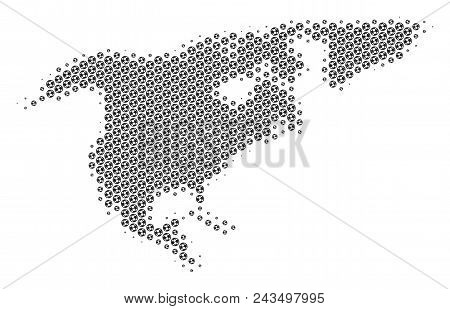 Football Ball North America Map. Vector Geographic Plan In Gray Color. Abstract North America Map Mo