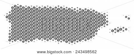 Football Ball Puerto Rico Map. Vector Geographic Plan In Grey Color. Abstract Puerto Rico Map Collag