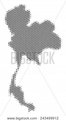 Football Ball Thailand Map. Vector Geographic Scheme In Gray Color. Abstract Thailand Map Collage Is
