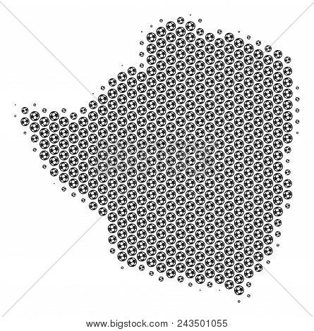Football Ball Zimbabwe Map. Vector Geographic Scheme In Gray Color. Abstract Zimbabwe Map Collage Is