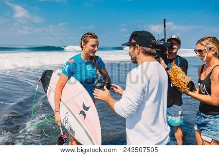 June 3, 2018. Keramas, Bali, Indonesia. Award Ceremony Of Competition Wsl Corona Bali Protected. Win
