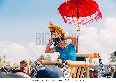 June 3, 2018. Keramas, Bali, Indonesia. Award Ceremony Of Competition Wsl Corona Bali Protected. Win