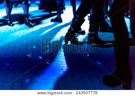 Defocused Background Of A Dance Floor In A Disco Club With People Dancing Under The Disco Ball Blue 