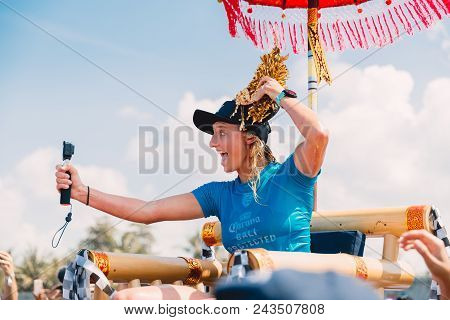 June 3, 2018. Keramas, Bali, Indonesia. Award Ceremony Of Competition Wsl Corona Bali Protected. Win