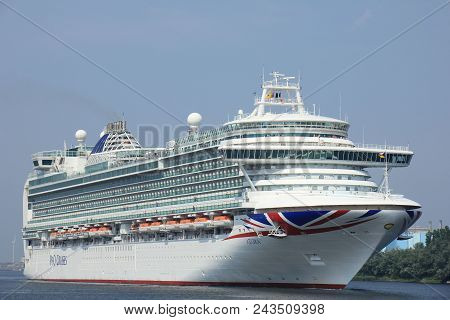 Velsen, The Netherlands - May 29th, 2018: Azura P & O Cruises On North Sea Canal Towards Amsterdam
