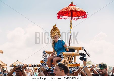 June 3, 2018. Keramas, Bali, Indonesia. Award Ceremony Of Competition Wsl Corona Bali Protected. Win