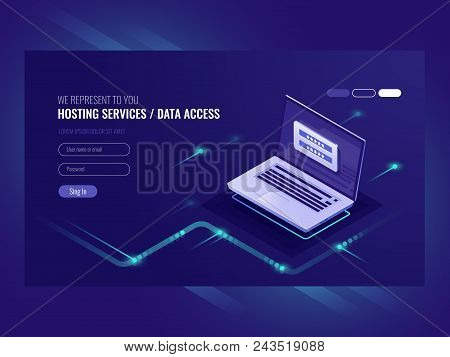 Hosting Services, User Authorization Form, Login Password, Registration, Laptop, Network Data Access