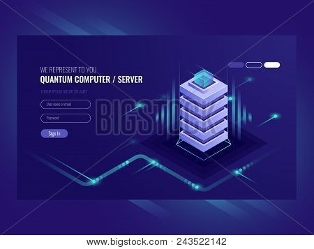 Blockchain Server Concept, Quantum Computer, Server Room, Database, Information Storage And Processi