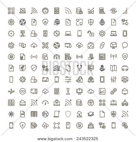 Databse Icon Set. Collection Of High Quality Outline Server Pictograms In Modern Flat Style. Black I