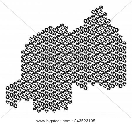Football Ball Rwanda Map. Vector Territorial Scheme On A White Background. Abstract Rwanda Map Colla