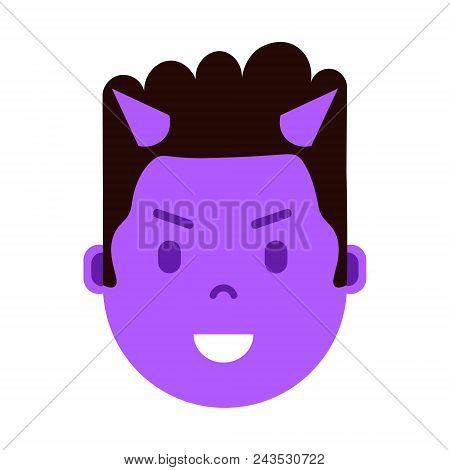 African Boy Head Emoji Personage Icon With Facial Emotions, Avatar Character, Man Devil Face With Di