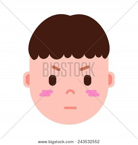 Boy Head Emoji Personage Icon With Facial Emotions, Avatar Character, Man Embarrass Face With Differ