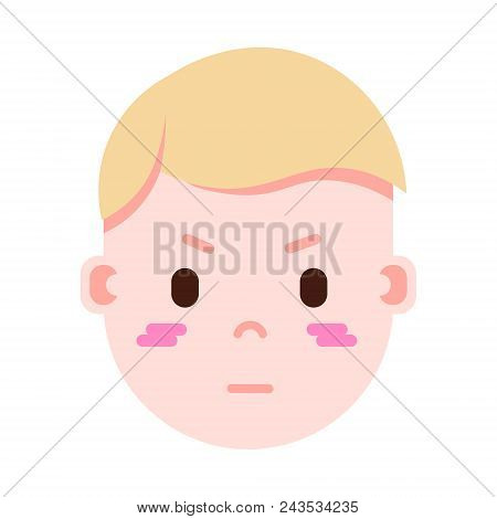Boy Head Emoji Personage Icon With Facial Emotions, Avatar Character, Man Embarrass Face With Differ