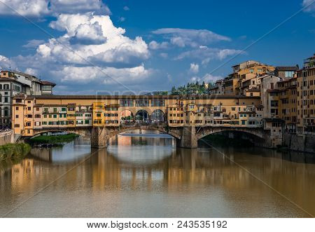 Ponte Vecchio (old Bridge) In Florence, Tuscany, Italy. This Medieval Stone Bridge, That Spans River