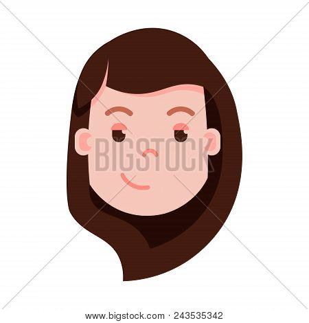 Girl Head Emoji Personage Icon With Facial Emotions, Avatar Character, Woman Cunning Face With Diffe