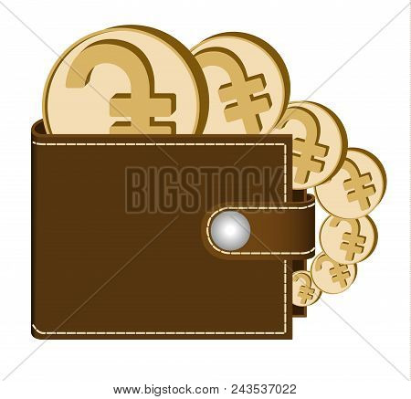 Brown  Wallet With Dram Coins On A White Background , Currency In The Wallet,sign And Symbol Currenc