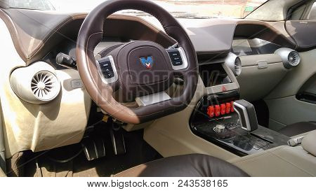 Novosibirsk, Russia - 05.28.2018: Marussia F2 Interior View. Photography Of A Russian Supercar Suv O