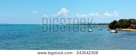 Summer Sea Coast Landscape (livari Beach, Halkidiki, Sithonia, Greece). Two Shots Stitch High-resolu