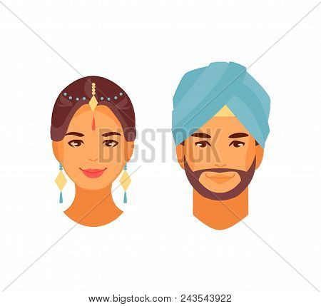 Indian Traditional Man And Woman. Vector Illustration