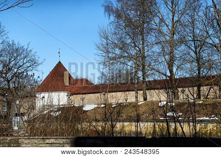 Narva, Estonia - March 30, 2018: View Of The Ivangorod And Narva Fortress From Narva City