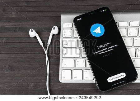 Sankt-petersburg, Russia, June 2, 2018: Telegram X Application Icon On Apple Iphone X Screen Close-u