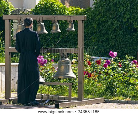 Pyatigorsk, Russia - June 04, 2018:the Bell Ringer Ringing The Church Bells.photo Taken In Caucasus,