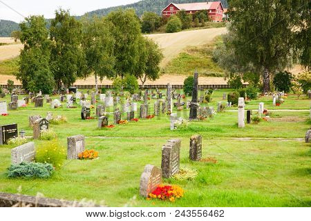 Heddal, Norway-august 15, 2014 -  Old Cemetery In Norwegian Village Near The Old Church.