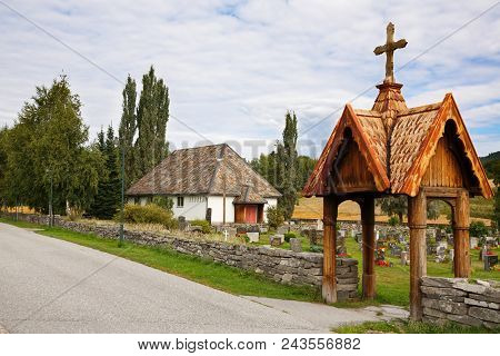 Heddal, Norway-august 15, 2014 -  Old Cemetery In Norwegian Village Near The Old Church.