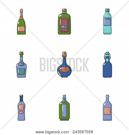 Alcohol Flask Icons Set. Cartoon Set Of 9 Alcohol Flask Vector Icons For Web Isolated On White Backg