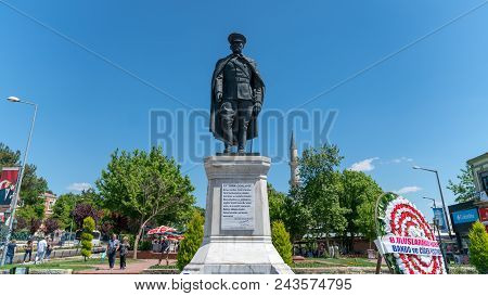Republic Square And Ataturk Monument In Edirne , Turkey.