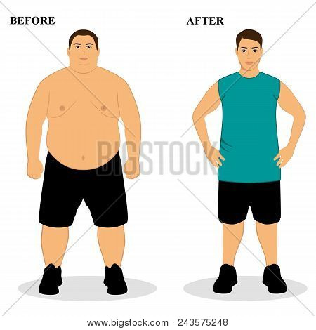 Thin And Fat. Obesity. From Fat To Thin. Before And After. Healthy Lifestyle. The Guy Becomes Thin. 