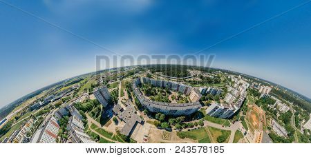 Virtual Reality, Riga Street And Livig Houses, Latvia, Drone Vr Technology 360 Simulation Drone Shot