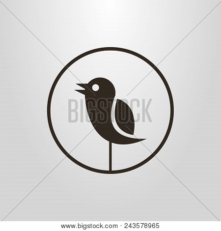 Black And White Simple Vector Pictogram Of An Abstract Singing Bird In A Round Frame