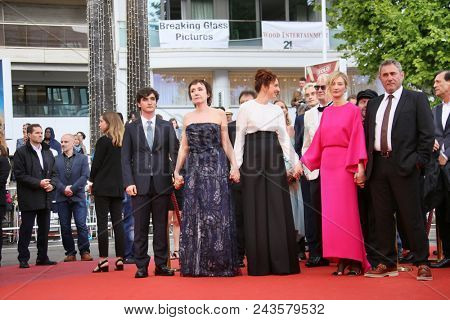 Alice Rohrwacher and Alba Rohrwacher attend the screening of 'Happy As Lazzaro (Lazzaro Felice)' during the 71st Cannes Film Festival at Palais des Festivals on May 13, 2018 in Cannes, France.