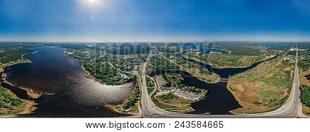 Virtual Reality, Riga Street And Livig Houses, Latvia, Drone Vr Technology 360 Simulation Drone Shot