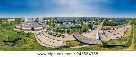 Virtual Reality, Riga Street And Gailezers Hospital, Latvia, Drone Vr Technology 360 Simulation Dron