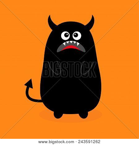 Monster Black Silhouette. Sad Emotion. Fang Tooth. Open Mouth. Eyes, Teeth, Tongue, Hands, Tail, Hor