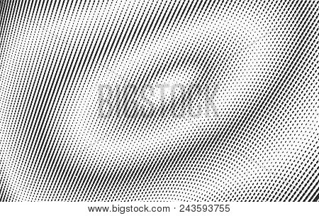 Abstract Monochrome Wavy Black Radial Halftone Lined Background. Psychedelic Pop Art Retro Texture F