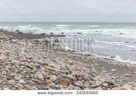Rocky Beach Along Massachusetts Bay In Scituate
