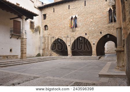Square Of La Iglesia And Church, La Iglesuela Del Cid, Mestrazgo, Teruel Province, Aragon, Spain