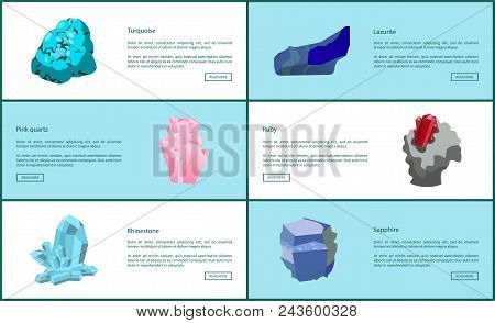 Turquoise Lazurite Pink Quartz Ruby Rhinestone Sapphire Precious Gemstones Set Posters. Crystals And