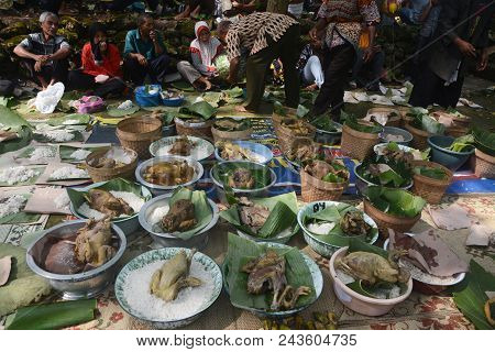 Yogyakarta - Indonesia. April 16, 2018. Ingkung Chicken And Rice Cooked With Coconut Called Nasi Udu