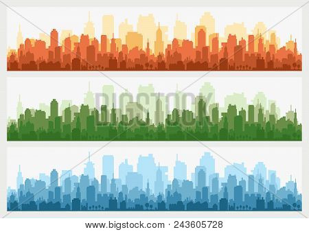 Modern Architecture. Urban Landscape. Horizontal Banner With Megapolis Panorama. Vector Illustration
